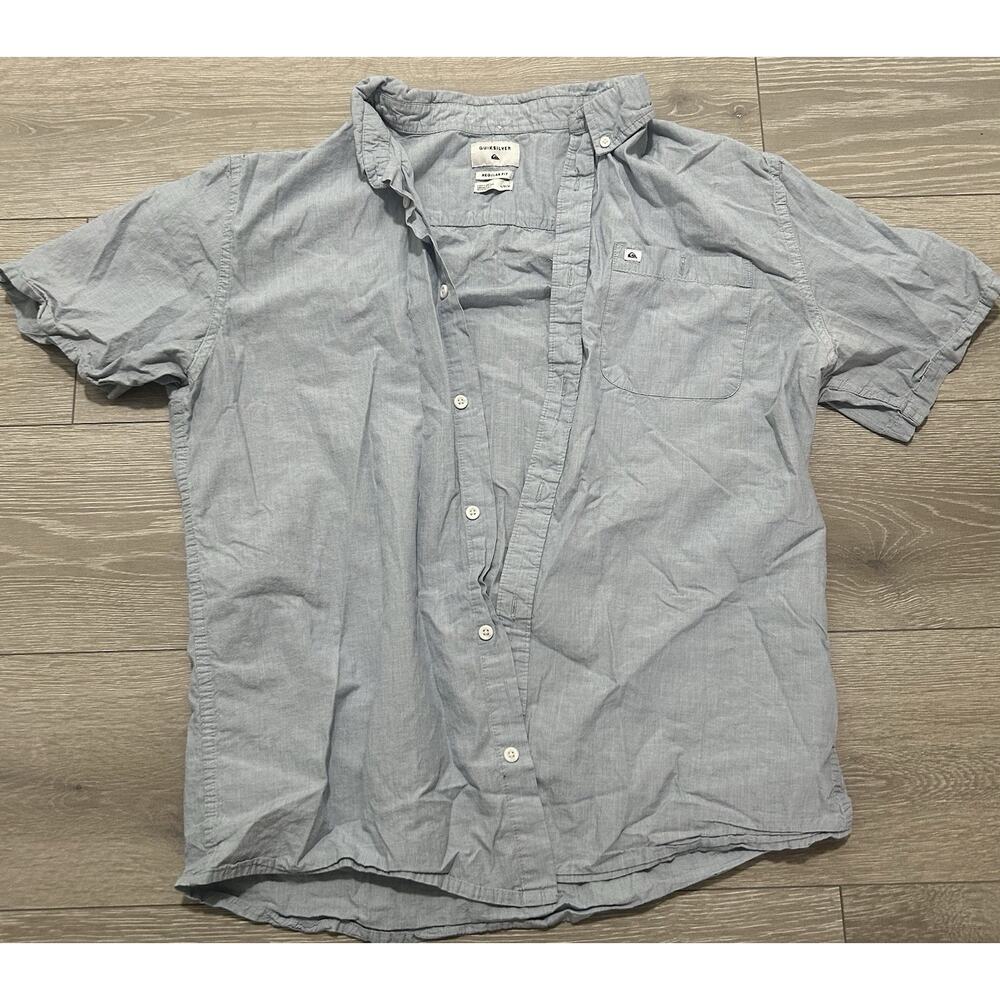 Quick Silver Men’s Casual Button Up Shirt Size Large Dusty Blue With Collar